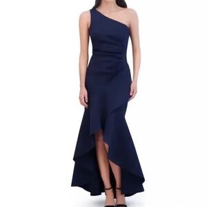 Eliza J Women's One-Shoulder Side Pleat Ruffle Gown